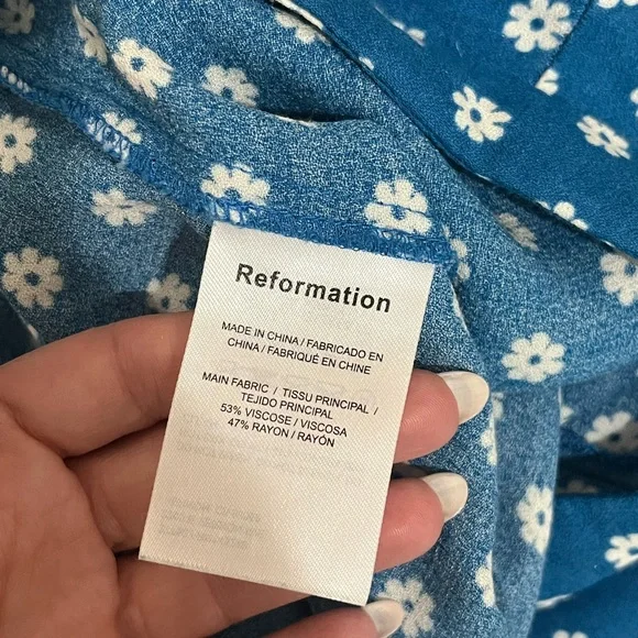 Reformation River Floral Two Piece Crop Top Pant Set Blue White Size 12